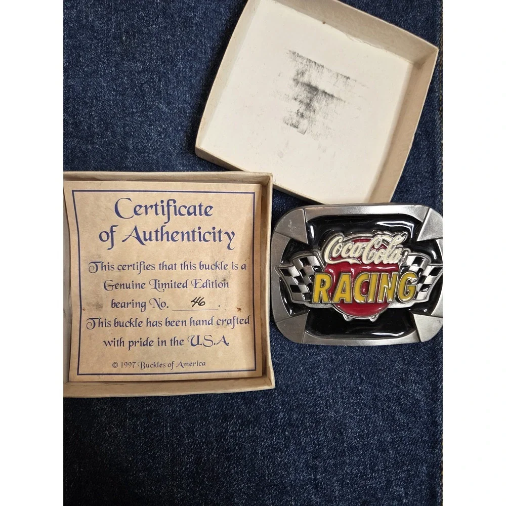 90s Coca-Cola Racing Belt Buckle w/ COA - Original Box 1997 Limited